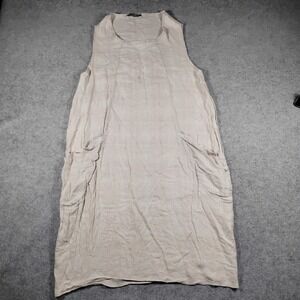 Pistache Linen Dress Women's Medium Beige Sleeveless Pockets Shift Midi Italy